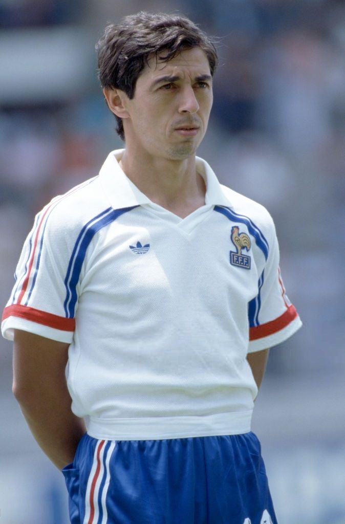 Alain Giresse lines up for France prior to the FIFA World Cup match between  Hungary and France at the Nou Camp E… | Barcelona shirt, World football,  World cup match